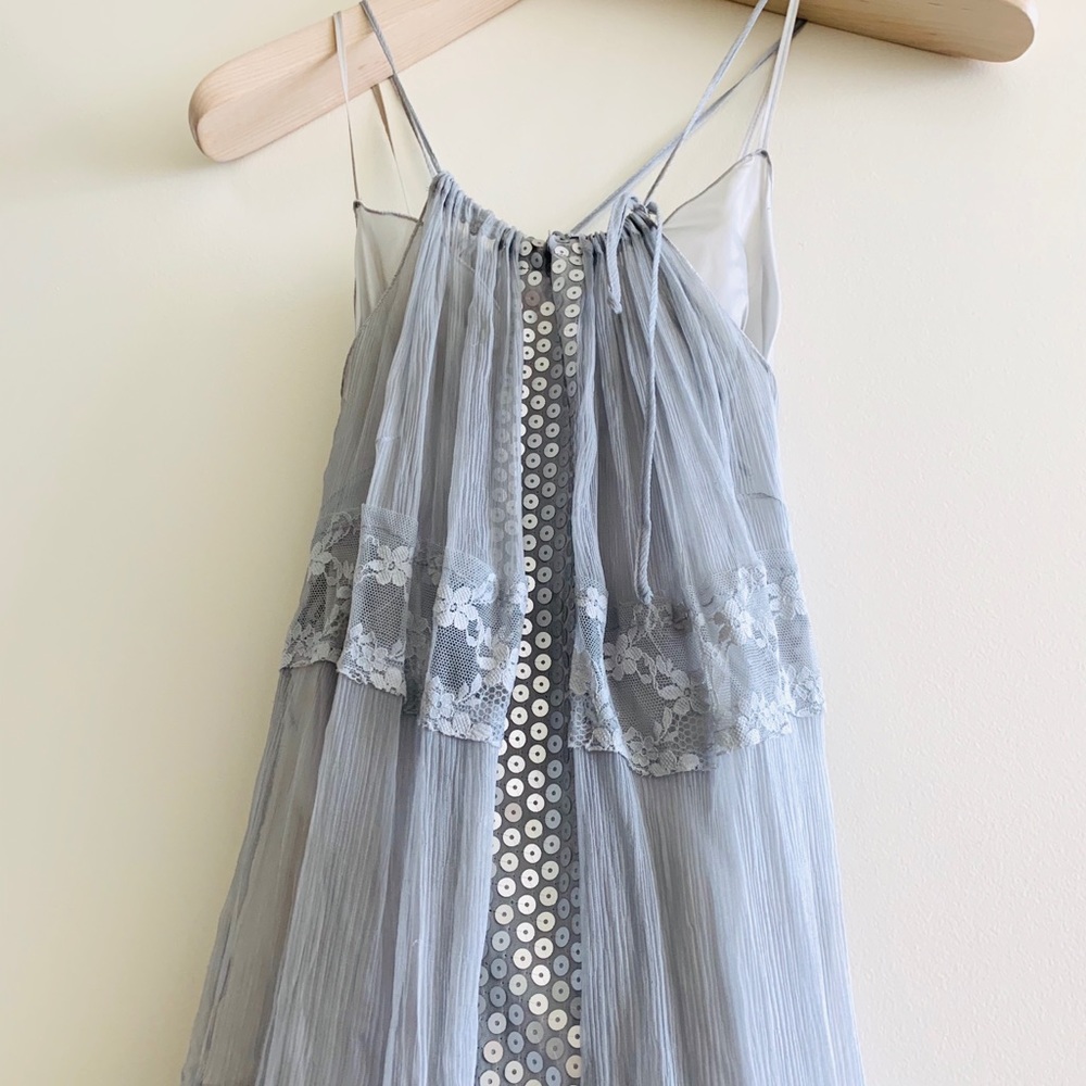 Philosophy di Alberta Ferretti Light Gray Lace Trim Midi Dress